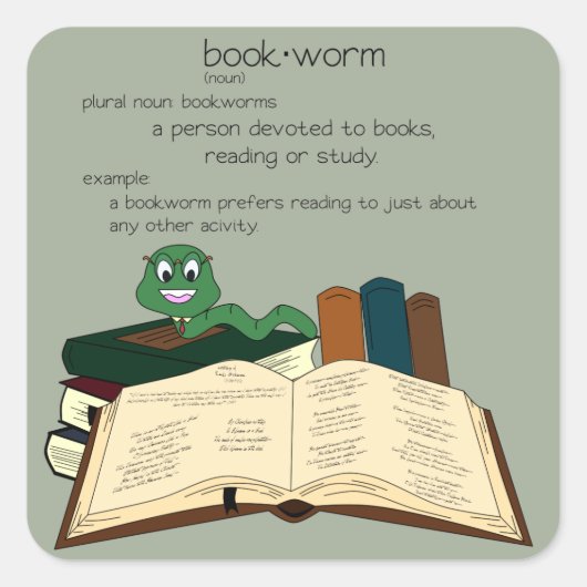 Bookworm - Farbe ändern Quadratischer Aufkleber (Vorderseite)