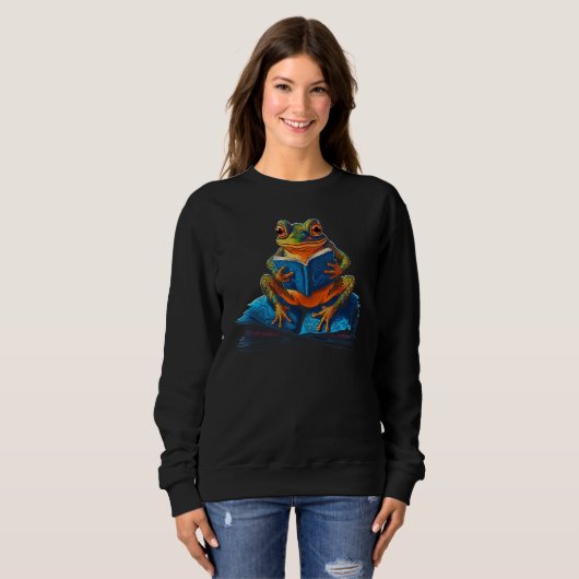 Bookworm  Frog Reading a Book Sweatshirt (Vorne ganz)