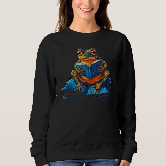 Bookworm  Frog Reading a Book Sweatshirt (Vorderseite)