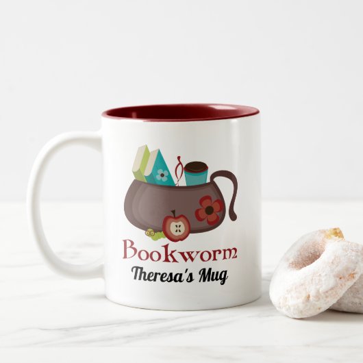 Bookworm Geschenk für Bibliothekar oder Buchklub Zweifarbige Tasse (Mit Donut)