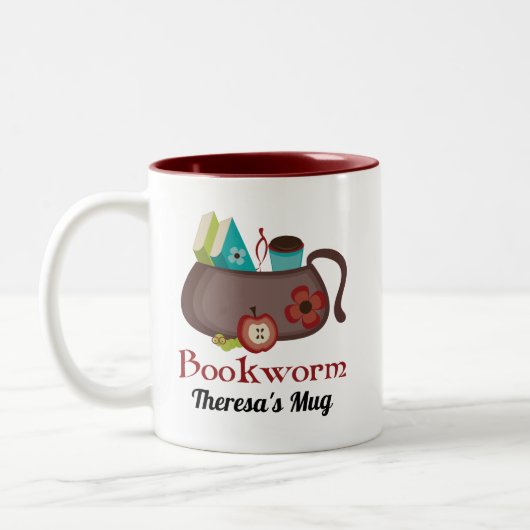 Bookworm Geschenk für Bibliothekar oder Buchklub Zweifarbige Tasse (Links)