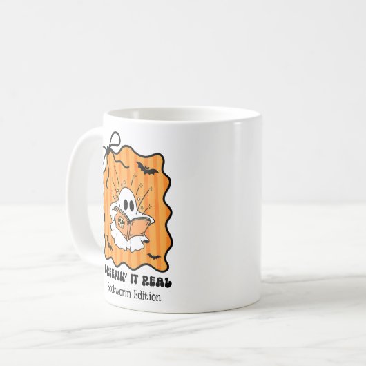 Bookworm Ghost Reading Retro Bow Creepin' It Real Kaffeetasse (Vorderseite Links)