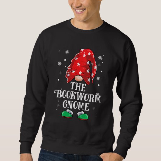 Bookworm Gnome Buffalo Karierte Weihnachtsmatching Sweatshirt (Vorderseite)