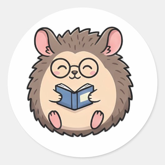 Bookworm Hedgehog Runder Aufkleber (Vorderseite)