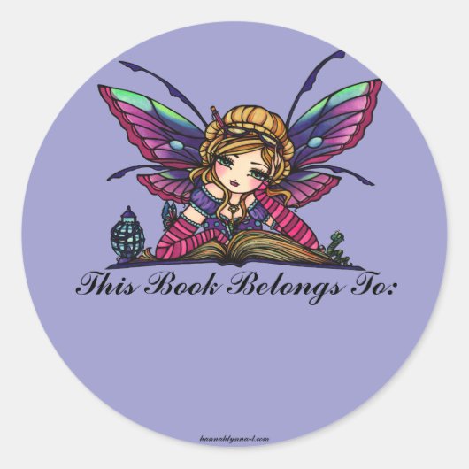 Bookworm Library Fairy Fantasy Art Buchzeichen Runder Aufkleber (Vorderseite)