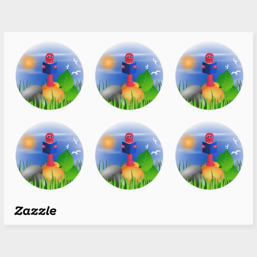 Bookworm Niedlich Fun Kid's School Round Stickers (Blatt)