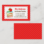 Bookworm Red Polka Dots Business Card Lehrer Visitenkarte (Vorne/Hinten)