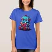 Bookworm Robot - Pixel Art SciFi Reading Design T-Shirt (Vorderseite)