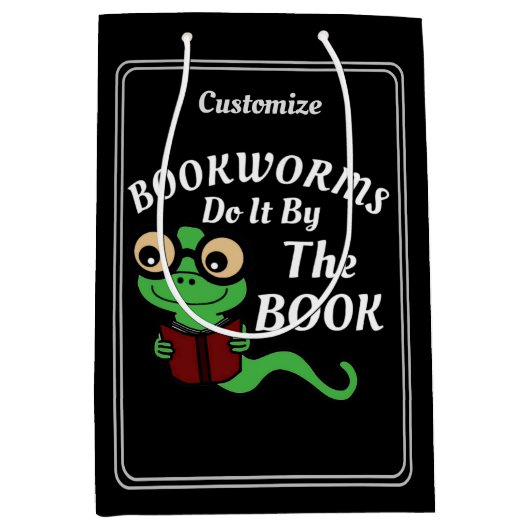 Bookworm Spaß Black Custom Mittlere Geschenktüte (Vorderseite)
