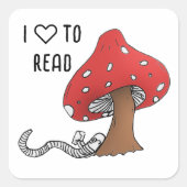 Bookworm Under a Mushroom Quadratischer Aufkleber (Vorderseite)