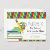 Bookworm Willkommen zurück zur Schule farbenfroh Postkarte (Vorne/Hinten)