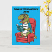 Bookwormosaurus rex sitzt im Stuhllesebuch Karte (Gelbe Blume)
