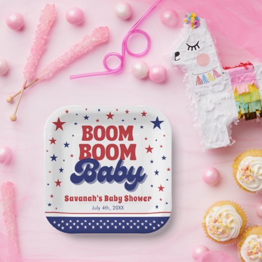 Boom Boom Baby 4. Juli Patriotic Baby Dusche Pappteller (Party)