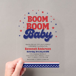 Boom Boom Baby 4. Juli Patriotische Babyparty Acryleinladungen