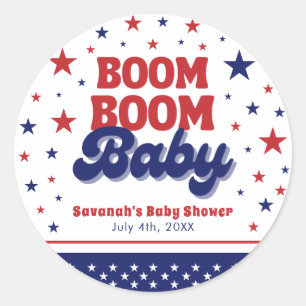 Boom Boom Baby 4. Juli Patriotische Babyparty Runder Aufkleber