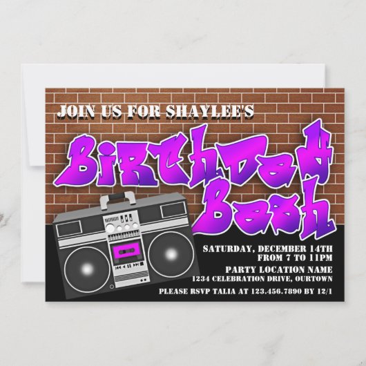Boom Box Hip Hop Geburtstagsparty Einladung (Vorderseite)