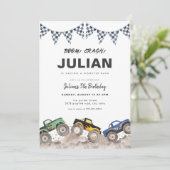 Boom Crash Monster Truck Birthday Invitation Einladung (Stehend Vorderseite)