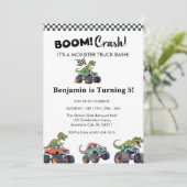 Boom Crash, Monster Truck Geburtstag Einladung (Stehend Vorderseite)