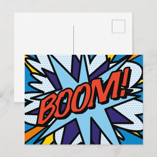 BOOM Fun Retro Comic Buch Pop Ankündigungspostkarte (Vorne/Hinten)