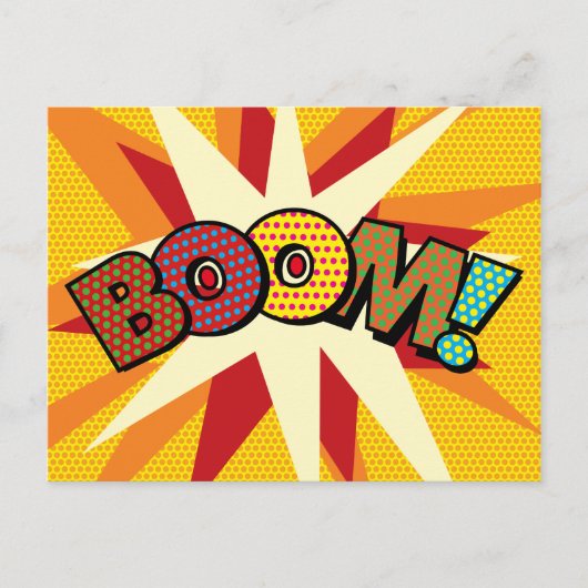 BOOM Fun Retro Comic Pop Kunst, Dichtung und Musik Ankündigungspostkarte (Vorderseite)