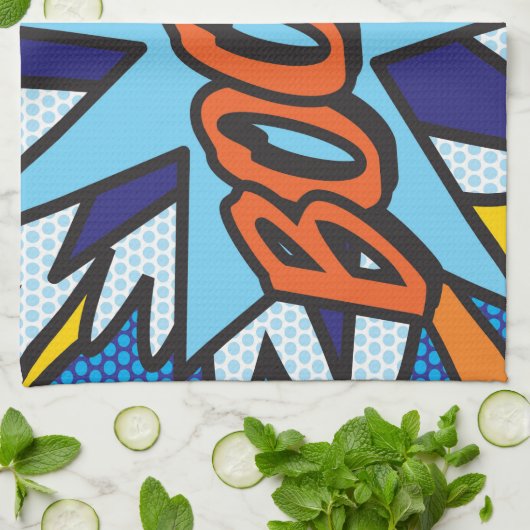 BOOM Fun Retro Comic Pop Kunst, Dichtung und Musik Geschirrtuch (Gefaltet)