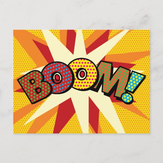 BOOM Ihre Nachricht Sprechblase Spaß Retro Ankündigungspostkarte (Vorderseite)