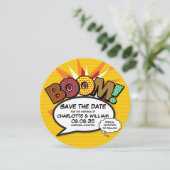 BOOM Lustige moderne Comic- Pop-Art Save The Date (Stehend Vorderseite)