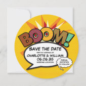 BOOM Lustige moderne Comic- Pop-Art Save The Date (Vorderseite)