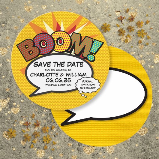 BOOM Lustige moderne Comic- Pop-Art Save The Date