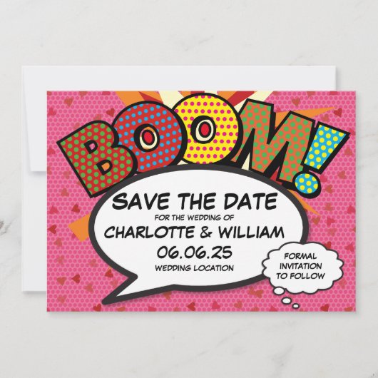 BOOM Rettet das Datum Lustige Retro-Comic- Pop-Art Save The Date (Vorderseite)