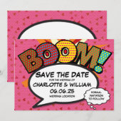 BOOM Rettet das Datum Lustige Retro-Comic- Pop-Art Save The Date (Vorne/Hinten)