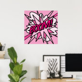 BOOM Rosa Comic Pop Kunst, Dichtung und Musik Poster (Heimbüro)