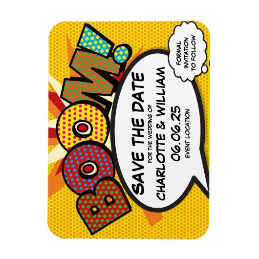 BOOM Save the Date Spaß Comic Buch Modernes Magnet (Vertikal)