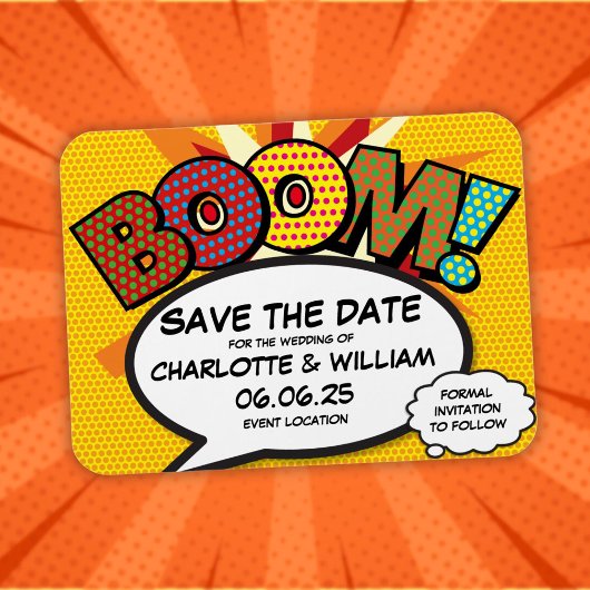 BOOM Save the Date Spaß Comic Buch Modernes Magnet