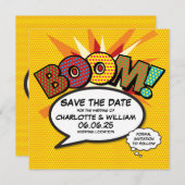 BOOM Save the Date Spaß Retro Comic Pop Kunst (Vorne/Hinten)