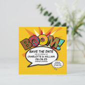 BOOM Save the Date Spaß Retro Comic Pop Kunst (Stehend Vorderseite)