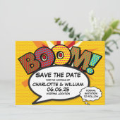 BOOM Save the Date Spaß Retro Comic Pop Kunst (Stehend Vorderseite)