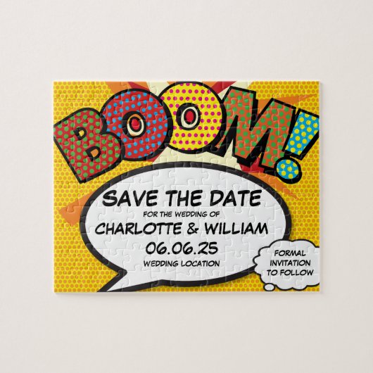 BOOM Save the Date Spaß Retro Comic Pop Kunst Puzzle (Horizontal)