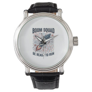 Boom Squad Patriotisches Feuerwerk Vintage-Shirt-D Armbanduhr