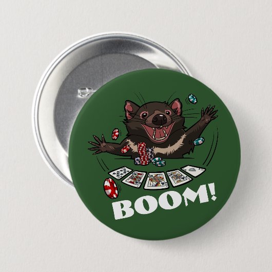 Boom! Tasmanian Devil Royal Flush Poker Cartoon Button (Vorne & Hinten)