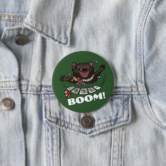 Boom! Tasmanian Devil Royal Flush Poker Cartoon Button (Beispiel)