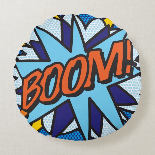 BOOM ZOOM Funny Cool Modern Comic Buchen Stilvoll Rundes Kissen (Vorderseite)