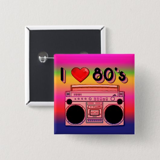 Boombox 80’s Square Retro Button (Vorne & Hinten)