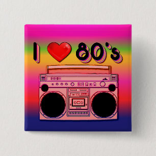 Boombox 80’s Square Retro Button