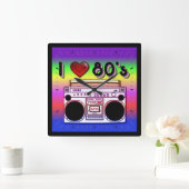 Boombox-80er-Retro-80er-Uhr Quadratische Wanduhr (Zuhause)