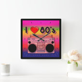 Boombox 80's Retro 80er Wall Clock 2 Quadratische Wanduhr (Zuhause)