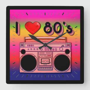 Boombox 80's Retro 80er Wall Clock 2 Quadratische Wanduhr