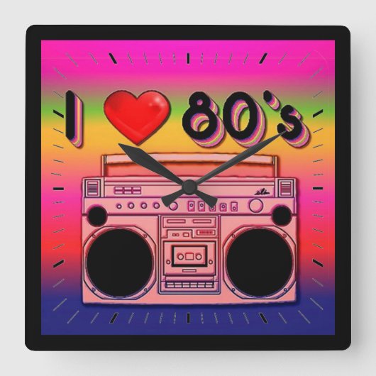 Boombox 80's Retro 80er Wall Clock 2 Quadratische Wanduhr (Vorderseite)