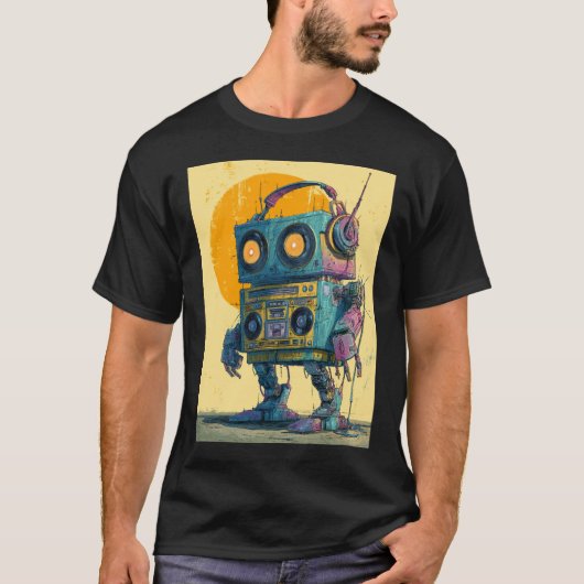 Boombox Bot Wanderer — Grunge Retro Mech  T-Shirt (Vorderseite)