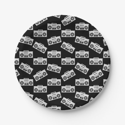 Boombox Druckkunst Muster Boomboxen Schwarz Pappteller (Vorderseite)